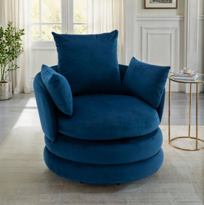 Accent Swivel Chair In Blue Velvet from B&Q