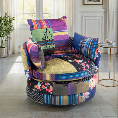 Accent Swivel Chair In Multicoloured Patchwork Fabric from B&Q