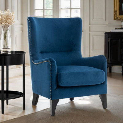 Accent Wingback Chair In Blue Velvet from B&Q