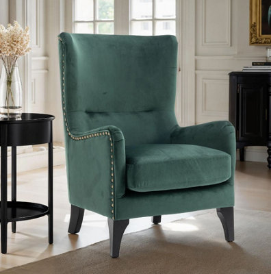 Accent Wingback Chair In Bottle Green Velvet from B&Q