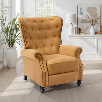 Velvet Gold Buttoned Wingback Recliner Chair from B&Q