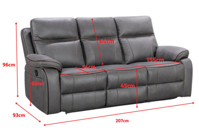 Faux Leather Grey 3 Seater Manual Recliner Sofa