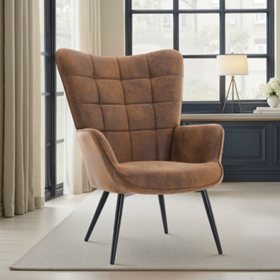 Accent Wingback Chair In Brown Faux Leather Suede from B&Q