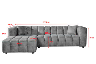 Grey Chenille Fabric Left Hand Facing Corner Sofa with Ottoman LUGANO