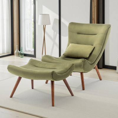 Velvet Sage Green Katia Accent Chair With Footstool from B&Q