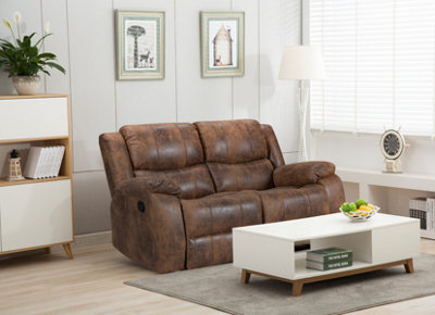 Faux Leather Suede Brown 2 Seater Manual Recliner Sofa Naples from B&Q