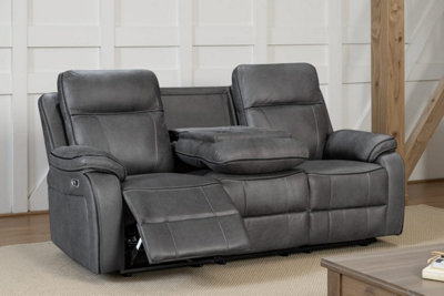 Faux Leather Grey 3 Seater Electric Recliner Sofa Vegas from B&Q