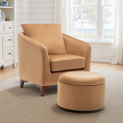  - Velvet Tan Angela Accent Tub Chair With Ottoman
