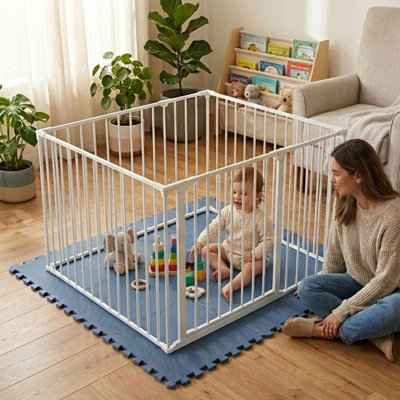 Safetots White/Blue Play Den X, 70Cm High, With Soft Foam Play Mat, Dusty 120Cm X 120Cm 105Cm B&Q