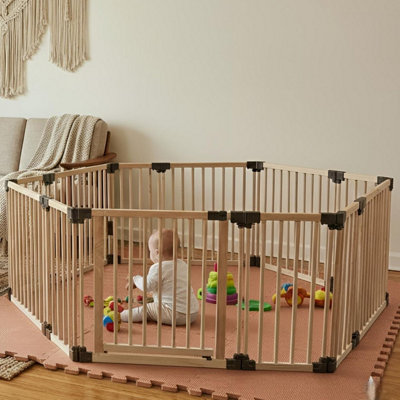 Safetots Wooden Play Den Hexagon 6 X 120CmNatural Wood76Cm HighWith Soft Foam Play MatMocha270Cm X 210Cm from B&Q