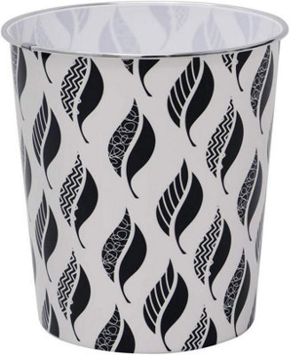 Mantraraj 2.5 Litre Small Leaves Plastic Waste Paper Bin Basket Black And White Open-Top Recycling Rubbish Bin from B&Q