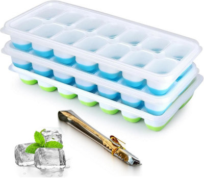 Mantraraj 3Pk Silicone Ice Cube Trays With Non-Spill Lids Easy To Remove Ice Cube Tray With Ice Tongs from B&Q