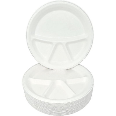 Econx 4 Compartment Bagasse Plates 12" Disposable Dinner Party Plates Heavy Duty For RestaurantPartiesEvents X 100Pk from B&Q