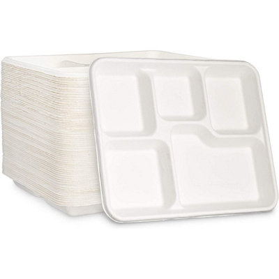 Econx 5 Compartment Bagasse Plates Heavy Duty Disposable Food Plates Paper Trays For RestaurantPartiesEvents X 50Pk from B&Q