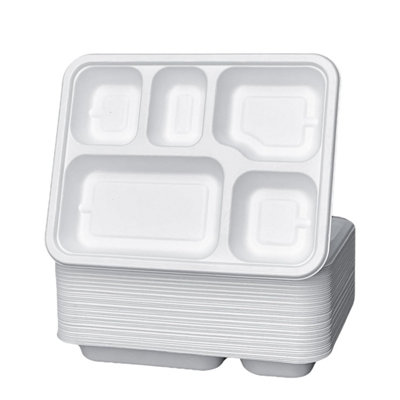 Econx 5 Compartment Deep Bagasse Plates Heavy Duty Disposable Paper Plates Trays For RestaurantPartiesEvents X 100Pk from B&Q