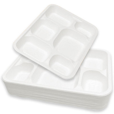 Econx 6 Compartment Bagasse Plates 50Pk Heavy Duty Disposable Food Plates Paper Trays For RestaurantPartiesEvents from B&Q
