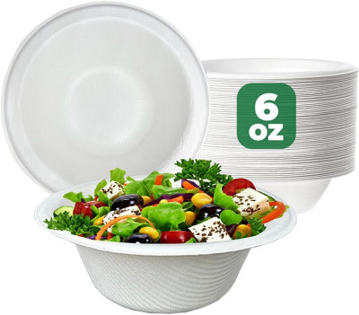Econx 50Pcs Biodegradable Bagasse Bowls 6Oz White Disposable Bowl 180Ml For Picnic Catering Bbq And Parties from B&Q