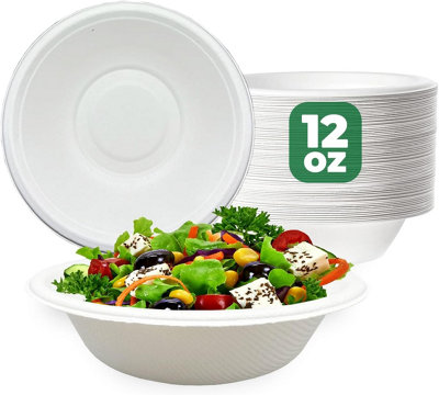 Econx 300 Pack Biodegradable Bagasse Bowls 12Oz White Disposable Party Bowls 360Ml For Picnic Catering Bbq from B&Q