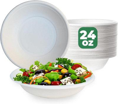 Econx 24Oz Biodegradable Bagasse Bowls 100Pcs White Sugarcane Disposable Bowl For Picnic Events Bbq And Parties from B&Q