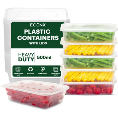 Econx 500Ml Plastic Food Storage Containers With Lids Microwave Freezer Safe Reusable Boxes Meal Prep Containers(100Pcs) from B&Q
