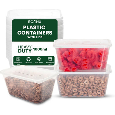 Econx 1000Ml Plastic Food Storage Containers With Lids Microwave Freezer Safe Reusable Boxes Meal Prep Containers(100Pc) from B&Q