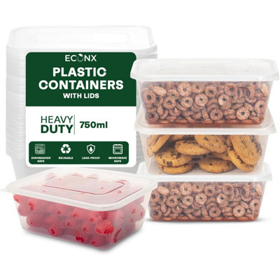Econx 750Ml Plastic Food Storage Containers With Lids Microwave Freezer Safe Reusable Boxes Meal Prep Containers(50Pcs) from B&Q