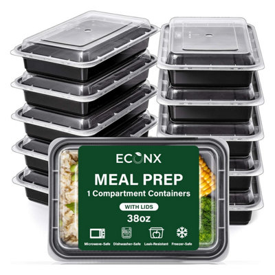 Econx 38Oz 1 Compartment Meal Prep Food Containers With Airtight Lids Reusable Bpa Free Plastic Bento Lunch Boxes X 30Pk from B&Q
