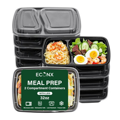 Econx 32Oz 2 Compartment Meal Prep Food Containers With Airtight Lids Reusable Bpa Free Plastic Bento Lunch Boxes X 30Pk from B&Q
