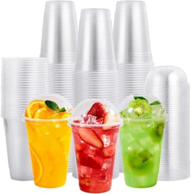 Econx 100 X Smoothie Cups With Dome Lids 16Oz Strong Clear Plastic Cups Reusable For Smoothies Juice Milkshakes from B&Q