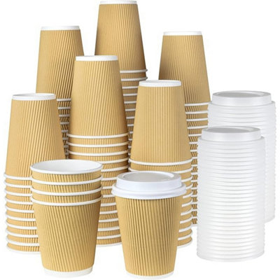 Econx 12Oz Takeaway Coffee Cups With White Lids Triple Walled Insulated Disposable Ripple Coffee Cups (Pack Of 100)