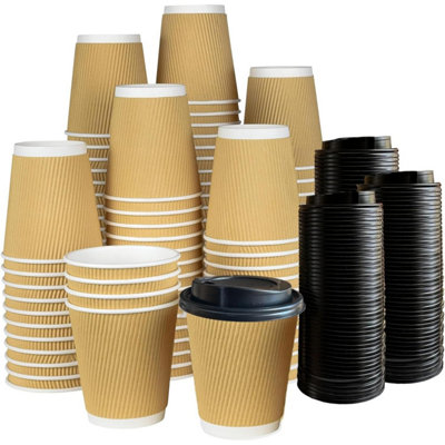 Econx 8Oz Takeaway Coffee Cups With Black Lids Triple Walled Insulated Disposable Ripple Coffee Cups (Pack Of 100)