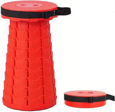 Mantraraj Portable Folding Stool Chair With Carry Handle Plastic Foldable Collapsible Telescopic Stool (Red) from B&Q