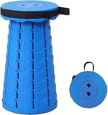 Mantraraj Portable Folding Stool Chair With Carry Handle Plastic Foldable Collapsible Telescopic Stool (Blue) from B&Q