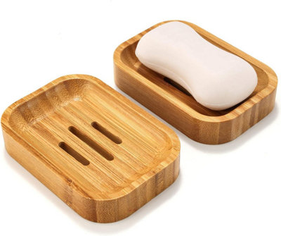 Pack Of 2 Natural Wooden Bamboo Soap Dish Storage Holder Handmade Soap Holder White Soap Dish Container from B&Q
