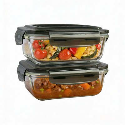  - Mantraraj 2 Pack Airtight Glass Food Storage Containers 620Ml Plastic Lids Meal Prep Takeaway Lunch Boxes