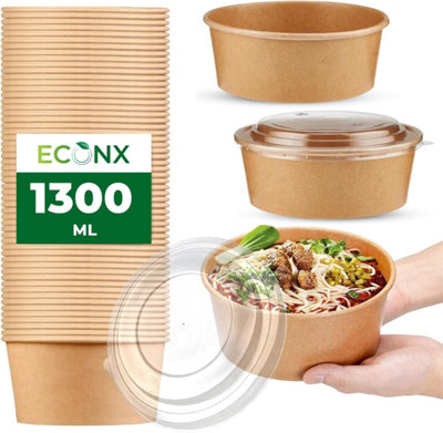 Econx 46Oz 1300Ml Kraft Salad Paper Bowls With Lids 100 Pcs Disposable Takeaway Bowls Soup Salad Food Container from B&Q
