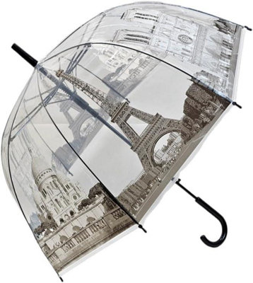 B&Q Mantraraj Clear Transparent Printed Umbrella Windproof Rainproof Travel Umbrella Dome Shape Walking Stick Umbrellas