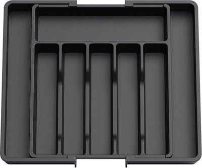 Mantraraj Expandable Cutlery Utensil Holder Tray Adjustable Kitchen Drawer Organiser Compartment Cutlery Tray Black
