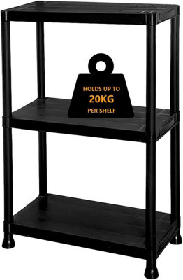 B&Q Mantraraj 3-Tier Heavy Duty Black Plastic Storage Shelving Unit Garage Storage Shelves Racking Shelving Unit
