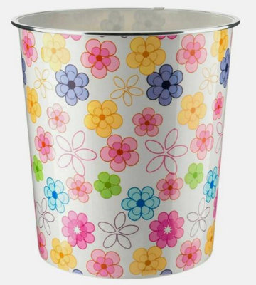 Mantraraj Plastic Waste Paper Basket Bin Round Waste Basket Trash Can 7.7L Recycling Rubbish Bin Colorful Flower Design Pack Of 2 from B&Q