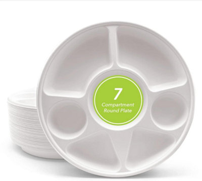 Econx 7 Compartment Bagasse Plate Round Heavy Duty Disposable Dinner Plates For RestaurantPartiesEvents X 50Pk from B&Q
