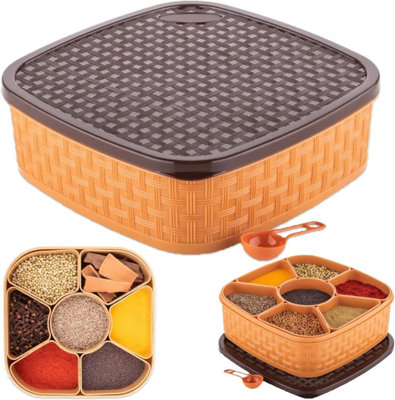 Mantraraj Square Plastic Spice Box With 7 Compartments Multipurpose Masala Dabba Organizer For Kitchen AirtightLeak-Proof from B&Q