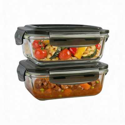  - Mantraraj 2 Pack Airtight Glass Food Storage Containers 380Ml Silicone Seal Plastic Lids Meal Prep Takeaway Lunch Boxes