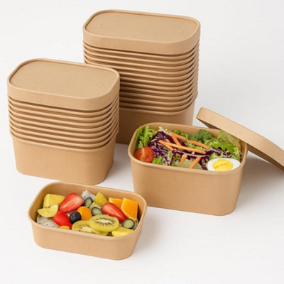  - Econx 100 X 750Ml Disposable Kraft Paper Food Container With Paper Lids 26Oz Leakproof Takeaway Lunch Box For Hot Cold Food