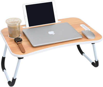  - Mantraraj Laptop Bed Table Lap Standing Desk With Foldable Legs & Cup Slot For Sofa Breakfast Folding Laptop Bed Tray Desk