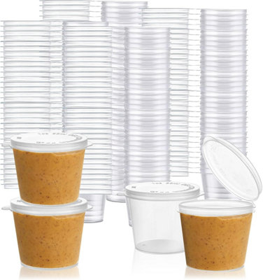 Econx 500 X 1Oz Sauce Pots With Hinged Lids Round Disposable Plastic Deli Containers Portion Cups For SaucesJello Shots Snacks from B&Q