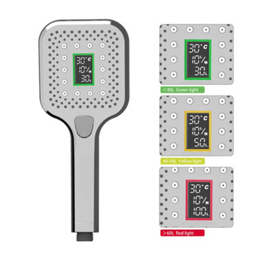 Lowenergie Square Shower Head With Lcd Screen TimerTemperature Gauge With Flow Meter Water Energy Saving from B&Q