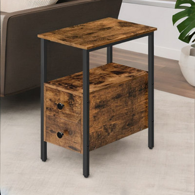 Rafaelo Mobilia Brown/Black Slim Bedside Table With 2 Drawers - Image 4
