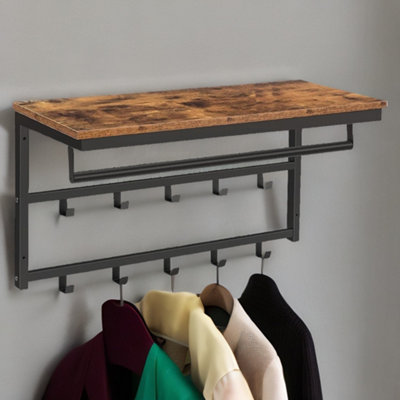 Rafaelo Mobilia Black Wall-Mounted, Coat Hook With 10 Hooks And Shelf - Image 4