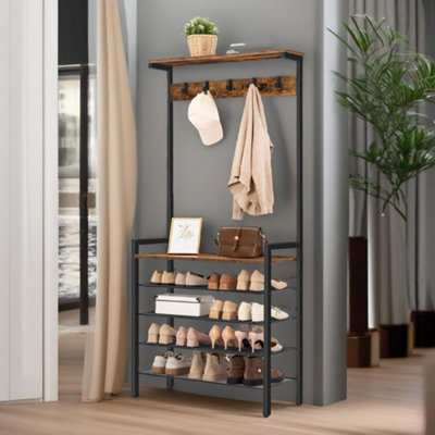 Rackhams Brown Industrial Hall Tree Large Hall Stand - Image 4
